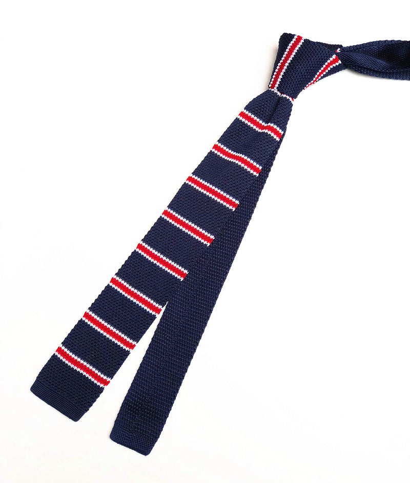 Secdtie Men's Stripe Navy Blue Woven Casual Preppy Stylish Tie Necktie Skinny 2.2" Flat-end Smart Sock Ties - Image 5